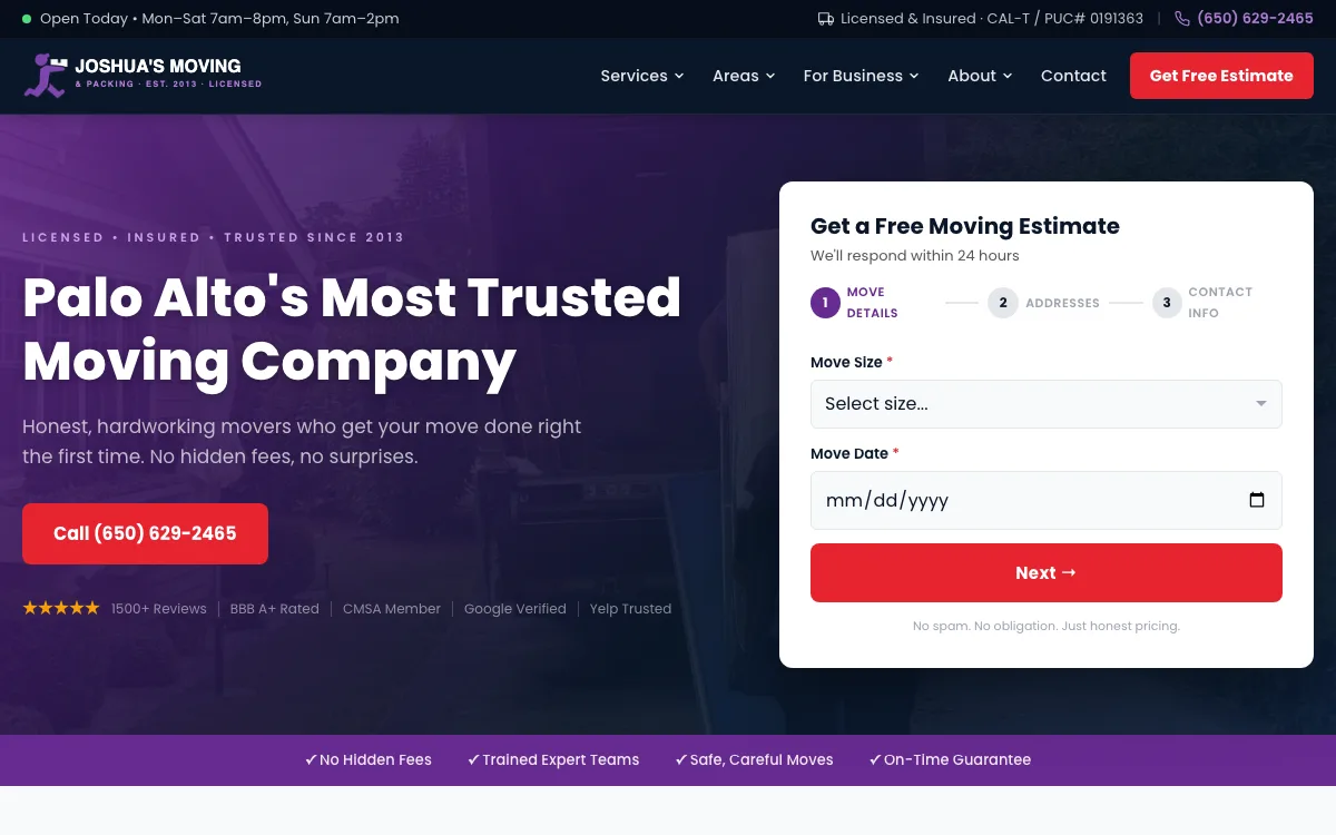 Local Moving Company website built by Ramp Up Digital