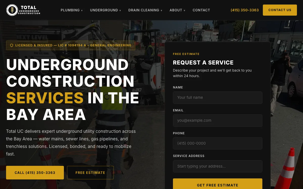 Underground Construction Company website built by Ramp Up Digital