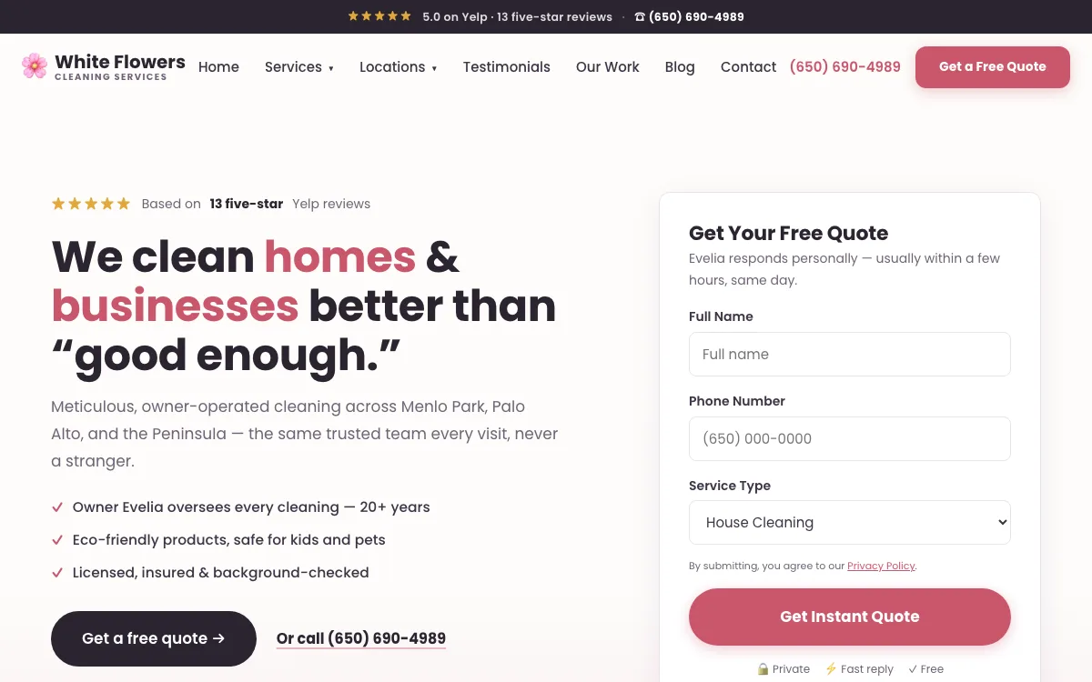 Residential Cleaning Company website built by Ramp Up Digital