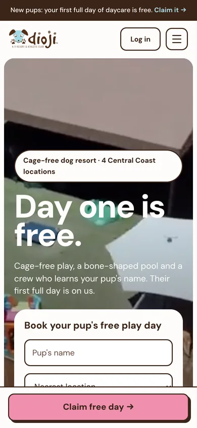 Dioji K-9 Resort website on a phone