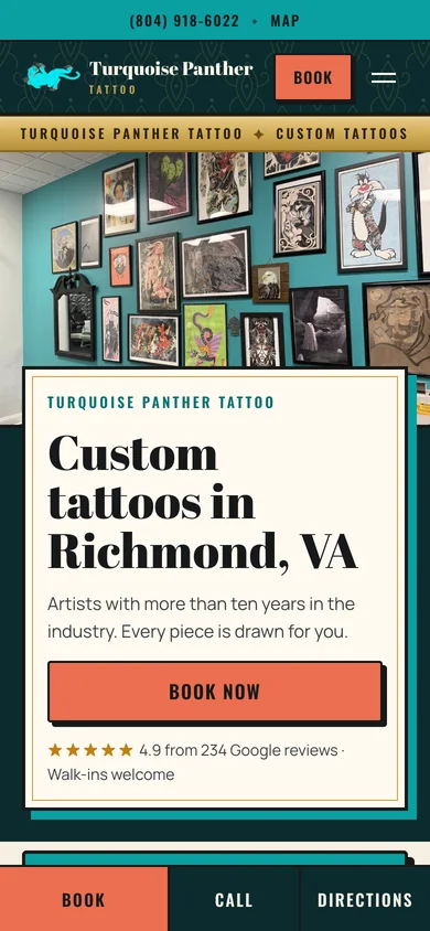 Turquoise Panther Tattoo website on a phone